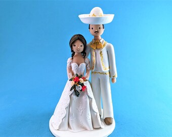 Bride & Groom Customized Mariachi Wedding Cake Topper - By MUDCARDS