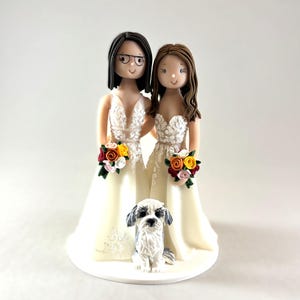 Same sex wedding cake topper, custom lesbian brides wedding figurines
