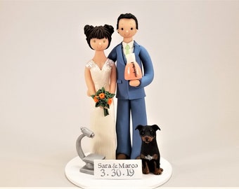 Bride & Groom Customized Scientists Wedding Cake Topper - by MUDCARDS