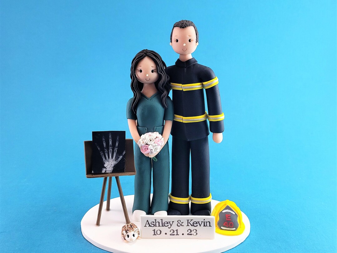 Firefighter & Xray Tech With a Hedgehog Custom Wedding Cake Etsy