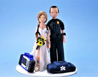 Bride & Groom Customized Paramedics Wedding Cake Topper - By MUDCARDS