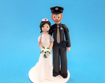 Police Officer & Nurse Custom Made Wedding Cake Topper - By MUDCARDS