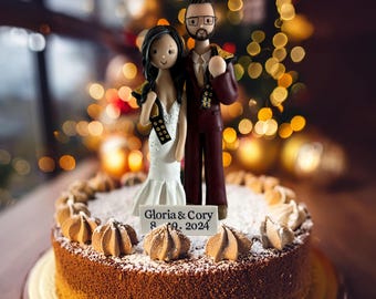 Handcrafted Bride and Groom with Wrestling Belts, Wrestling Fans Wedding Cake Topper, Personalized Wrestlers Figurines