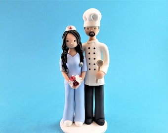 Nurse & Chef Custom Made Wedding Cake Topper - By MUDCARDS