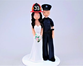 Policeman & Fire woman Wedding Cake Topper - Personalized By MUDCARDS