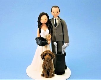 Cook & Golfer with a Dog Custom Wedding Cake Topper - By MUDCARDS