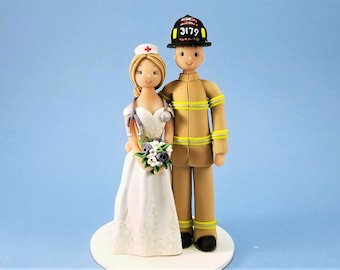 Firefighter & Nurse Customized Wedding Cake Topper - By MUDCARDS