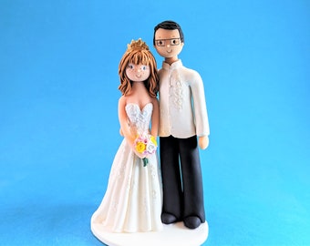 Classic Bride & Groom Custom Wedding Cake Topper - By MUDCARDS