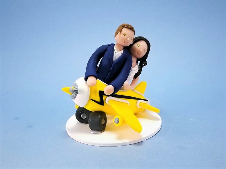 Bride & Groom On a Plane Customized Wedding Cake Topper By MUDCARDS image 1