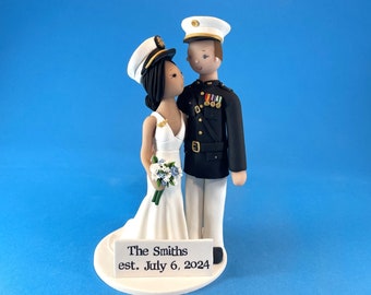 marine corps officer and navy officer bride and groom wedding cake topper newlywed gift