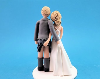 Bride & Groom Custom Made Scottish Wedding Cake Topper - By MUDCARDS