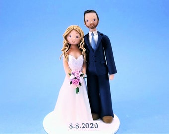 Traditional Bride & Groom Wedding Cake Topper - Personalized By MUDCARDS