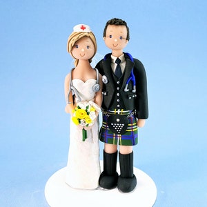 Bride & Groom Customized Scottish Wedding Cake Topper - By MUDCARDS