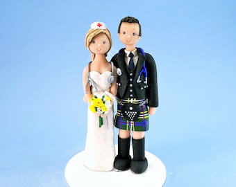 Bride & Groom Customized Scottish Wedding Cake Topper - By MUDCARDS