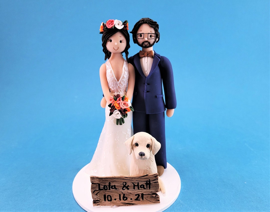 Bride & Groom With a Dog Custom Made Wedding Cake Topper by - Etsy