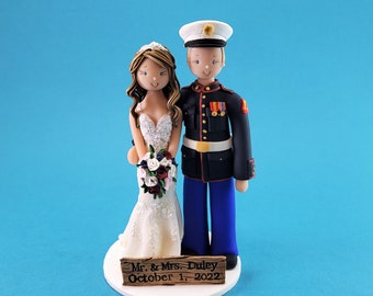 Bride & Groom Custom Made Military Wedding Cake Topper - By MUDCARDS