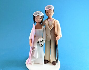 Bride & Groom Custom Handmade Snowboard/ Ski Theme Wedding Cake Topper - By MUDCARDS