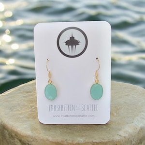 Mint Green Chalcedony Drop Earrings | Gold-Filled or Sterling Silver | Dainty Oval Gemstone Jewelry | Seattle Handmade