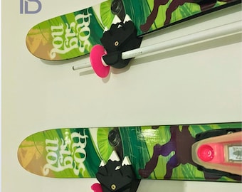 Ski Wall Mount with Pole Hooks | Snow Ski Storage Rack Home Garage