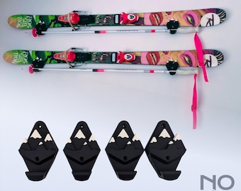 Snow Ski Storage Wall Mount with Pole Hooks | Fits any Snow Skis | Organiser for Home & Garage | Ski Hanger | Wall Art