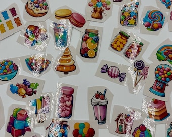 50 Pieces Mixed Desserts, Candy, Food Stickers | Colorful | Mixed Images & Sizes