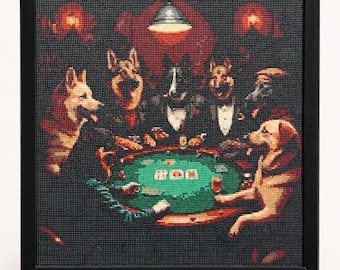 Dogs Playing Poker Diamond Art – Framed One of a Kind Wall Decor