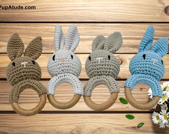 Crochet Bunny Baby Rattle With Wood & Noise-Handmade