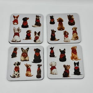 4 dessous de verre en néoprène Funny Dog Breed : dos bandana, lot de 4