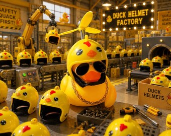 Yellow Rubber Duck With Sunglasses, Chain/Necklace And Chicken-Duck Themed Helmet With Propellers