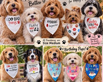 Colorful Dog Bandanas | Funny Sayings & Images | Size Medium | Boy And Girl Dogs