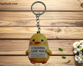 I Ducking Love You! Yellow Duck Keychain, 2-Sided