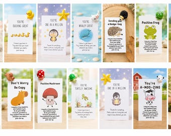 Miniature Animal And Funny/Positive Quote Card In Bag