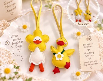 Leather Yellow, White & Orange Duck Handbag Accessory | Backpack Charm