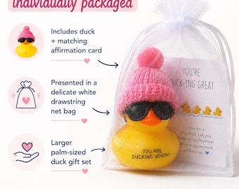 Rubber Duck Duckie With Hat & Sunglasses With Funny/Positive Quote And Bag