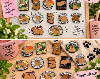 Capybara Metal Magnets | Funny Fridge, Locker, Office Decor (Dime to Nickel Size)