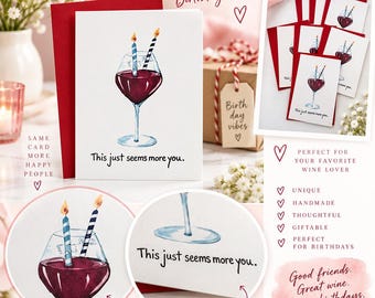 7 Pieces Wine Glass Birthday Card With Candles | With Envelopes | Funny
