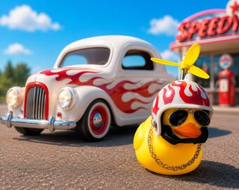 Yellow Rubber Duck, White/Red Flame Helmet, Propeller