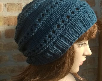Lace Slouchy in Antique Teal, Knitted womens winter accessories, Knitted Hat, Gifts Under 25 for her, Boho Beanie, Women's Hats