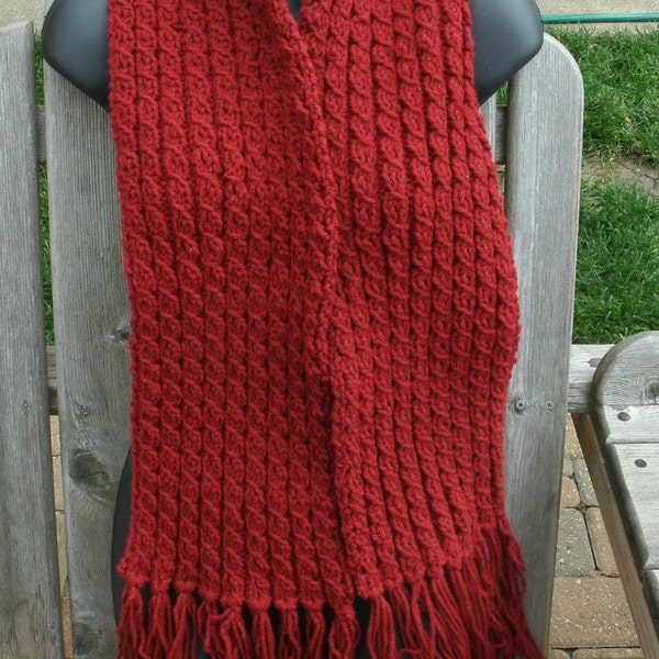 Hand Knit Cabled Scarf in Cranberry - Mr. Tumnus Cosplay Costume Piece - Winter Scarf for Men Under 25 - Knit Accessories for Women