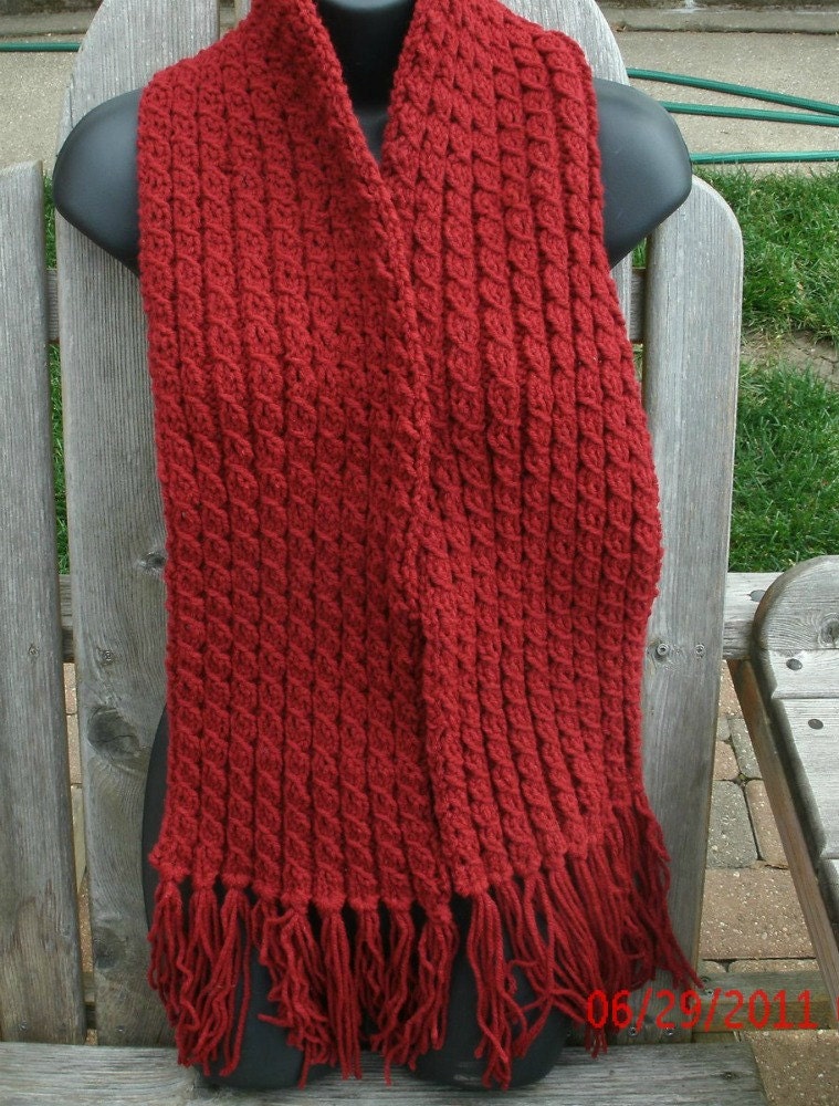 Hand Knit Cabled Scarf in Cranberry - Mr. Tumnus Cosplay Hand Knit Cabled Scarf in Cranberry - Mr. Tumnus Cosplay