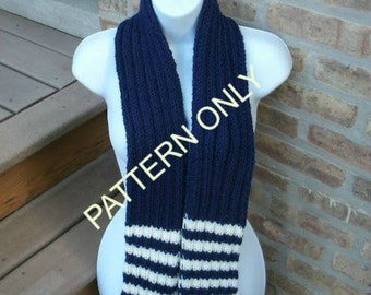 Instant Download Knitted School Spirit Scarf Pattern - Beginners Knit Scarf Pattern - DIY Knit Pattern for Beginners - Fringed Scarf Pattern
