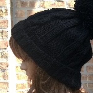 Instant Download Pattern for Cabled Hat, Advanced Beginner Knit Hat Pattern, Pom-Pom Beanie Pattern