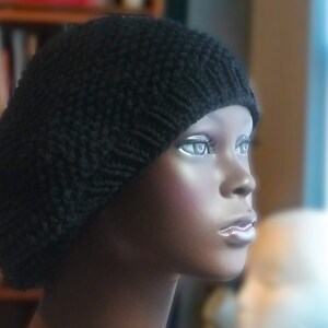 Knit Hat, Hand Knit Hat, Preppie in Black, Black Knit Hat, Slouchy Beanie, Womens Hat, Black Beanie, Black Slouchy Hat, Winter Hat
