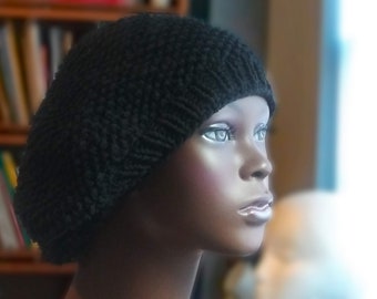 Knit Hat, Hand Knit Hat, Preppie in Black, Black Knit Hat, Slouchy Beanie, Womens Hat, Black Beanie, Black Slouchy Hat, Winter Hat