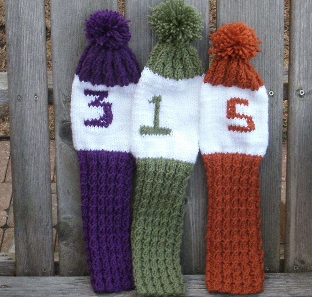 Set of 3 Knitted Personalized Golf Club Covers Oversize Head Golf Club