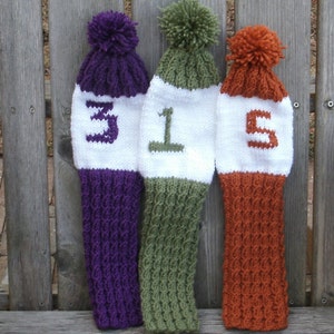 Set of 3 Knitted  Personalized Golf Club Covers - Oversize Head Golf Club Covers - Golf Accessory Gift Under 40 - Handmade Golf Club Covers