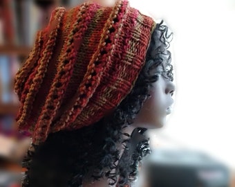 Instant Download Knitting Pattern - Slouchy Hat - Rasta Slouchy Hat - Intermediate Knitting Pattern - Knit Hat Pattern - Knit Beanie Pattern