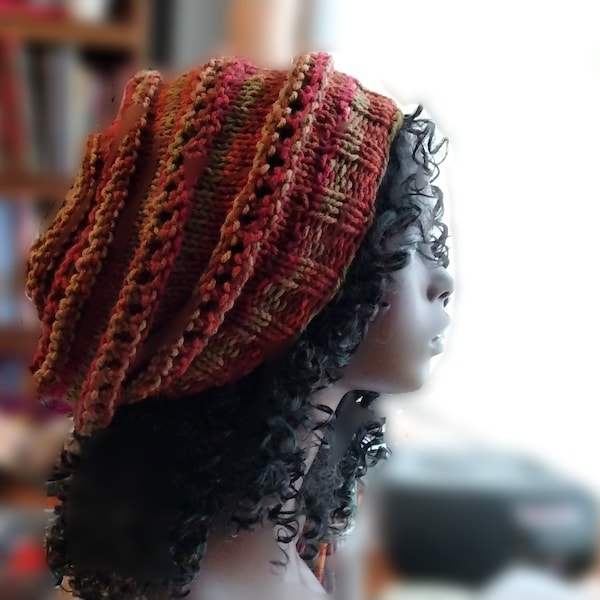 Instant Download Knitting Pattern - Slouchy Hat - Rasta Slouchy Hat - Intermediate Knitting Pattern - Knit Hat Pattern - Knit Beanie Pattern