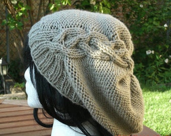 Made to Order -  Cable Slouchy in Taupe - Knit Accessories - Womens Slouchy Hat - Gifts Under 30 - Chicago Streetstyle