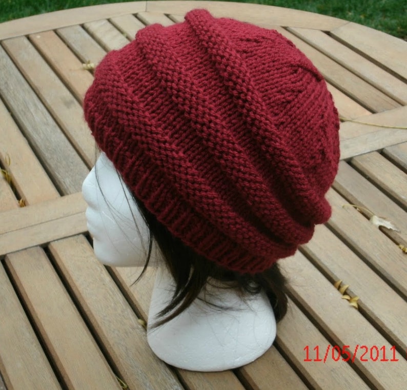 Knit Hat, Hand Knit Hat, 3 Rib in Cranberry, Knit Accessories, Winter Hat, Fall Fashion, Cranberry Hat, Winter Accessories, Knit Beanie image 4